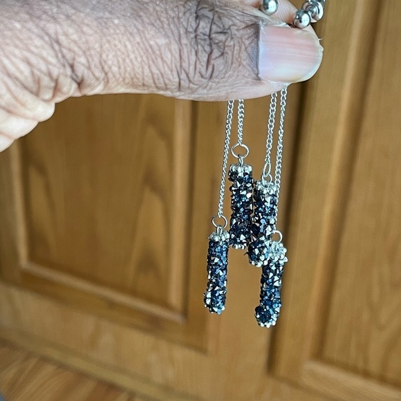 Long Tassel Earrings With Blue Crystals NWOT - Picture 2 of 5